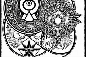 Hamsa with an evil eye and compass rose tattoo idea