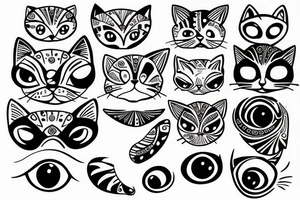 cat holding an eye in its paws tattoo idea