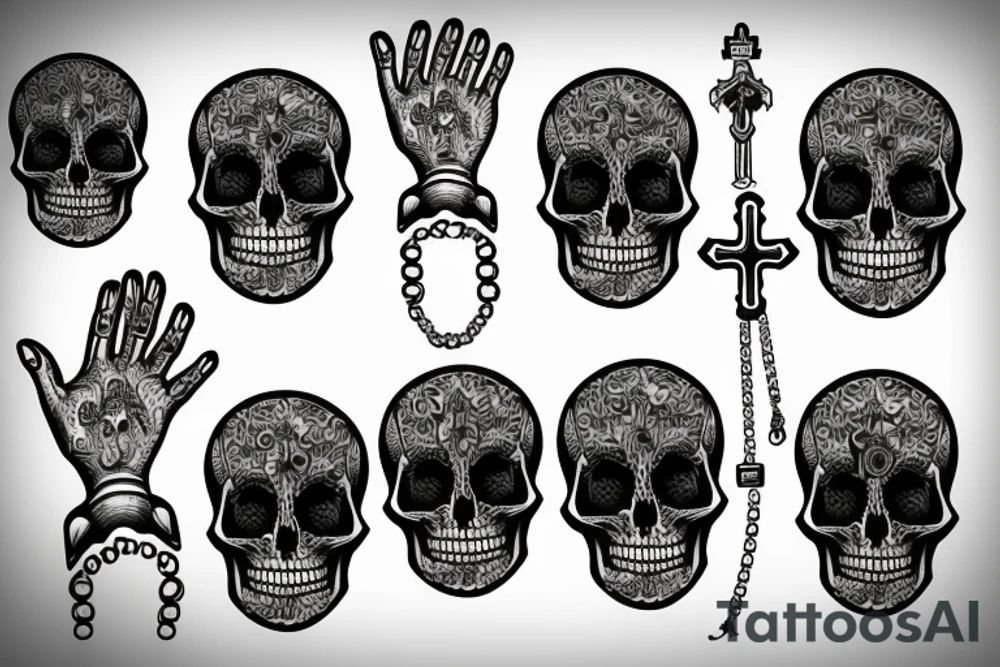 Praying hands with rosary skull style tattoo idea