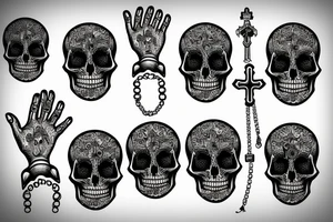Praying hands with rosary skull style tattoo idea