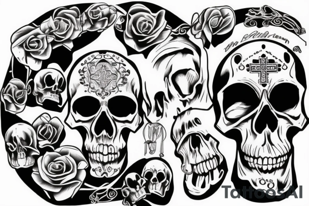 Praying hands with rosary skull style tattoo idea