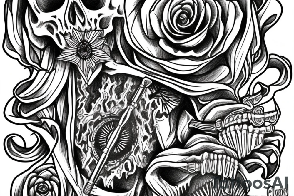 Serenity prayer in skeleton style tattoo idea