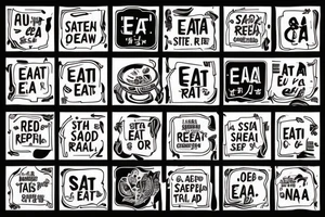 asian street food tapas resturant style. to represent the job as the food runner and has to include the words: eat, sleep, chi, repeat. tattoo idea