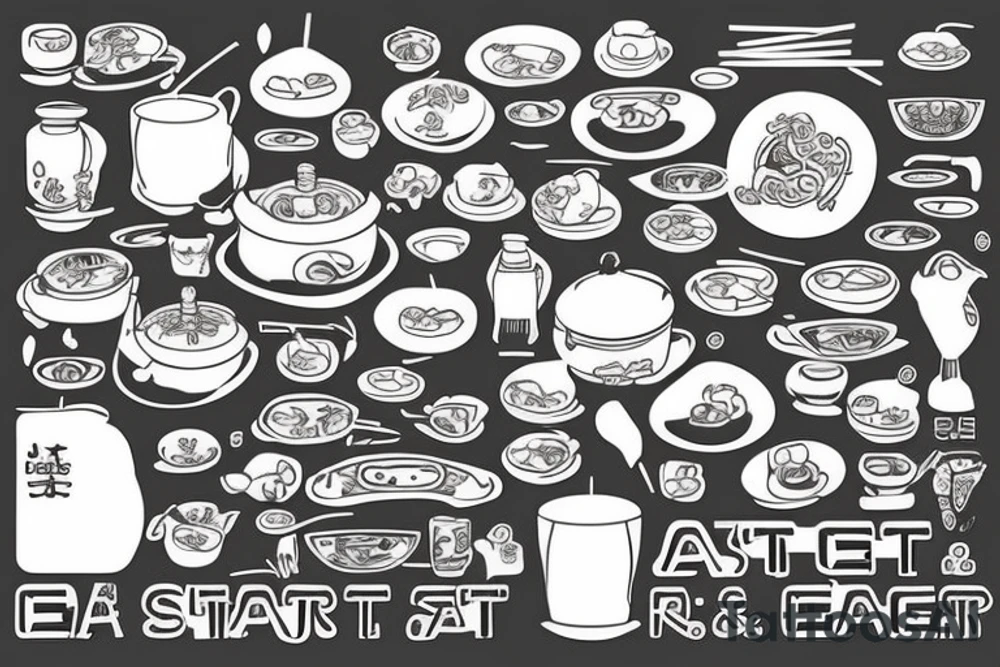 asian resturant style. to represent the job as the food runner and has to include the words: eat, sleep, chi, repeat. tattoo idea