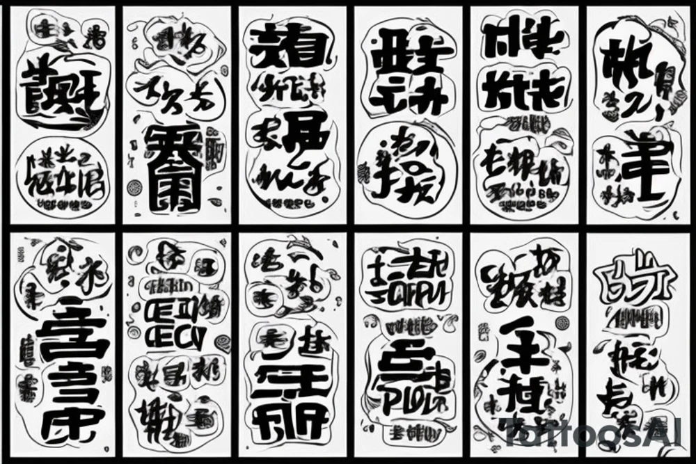 asian resturant style. to represent the job as the food runner and has to include the words: eat, sleep, chi, repeat. tattoo idea
