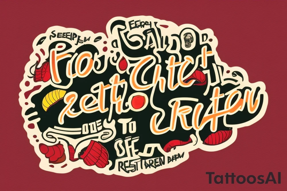 asian resturant. to represent the job as the food runner and has to include the quote: eat, sleep, chi, repeat. tattoo idea