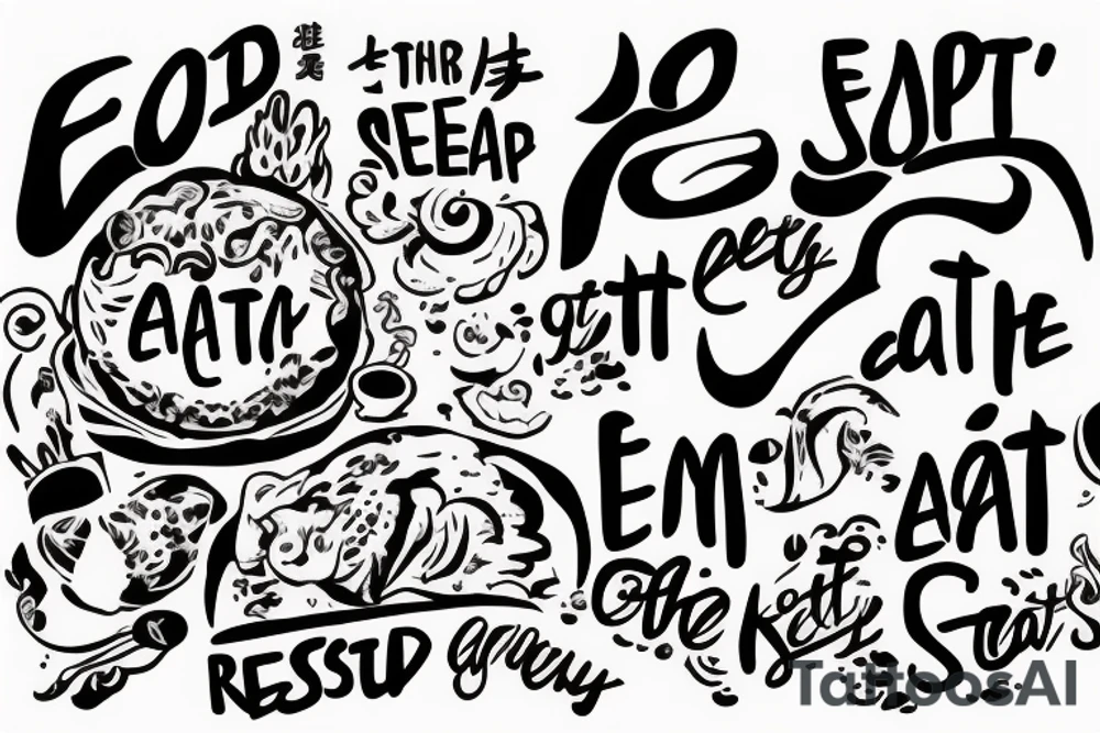 asian resturant. to represent the job as the food runner and has to include the quote: eat, sleep, chi, repeat. the quote is in english tattoo idea