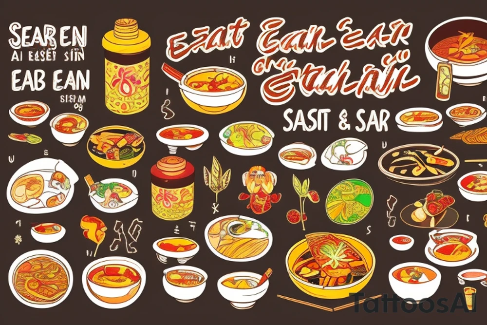 pan asian street food resturant. to represent the job as the food runner and has to include the quote: eat, sleep, chi, repeat. the quote is in english tattoo idea