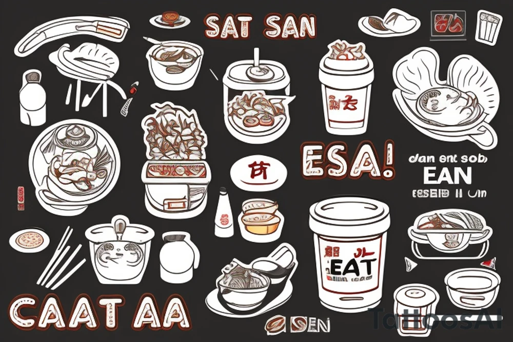 pan asian street food resturant. to represent the job as the food runner and has to include the quote: eat, sleep, chi, repeat. tattoo idea