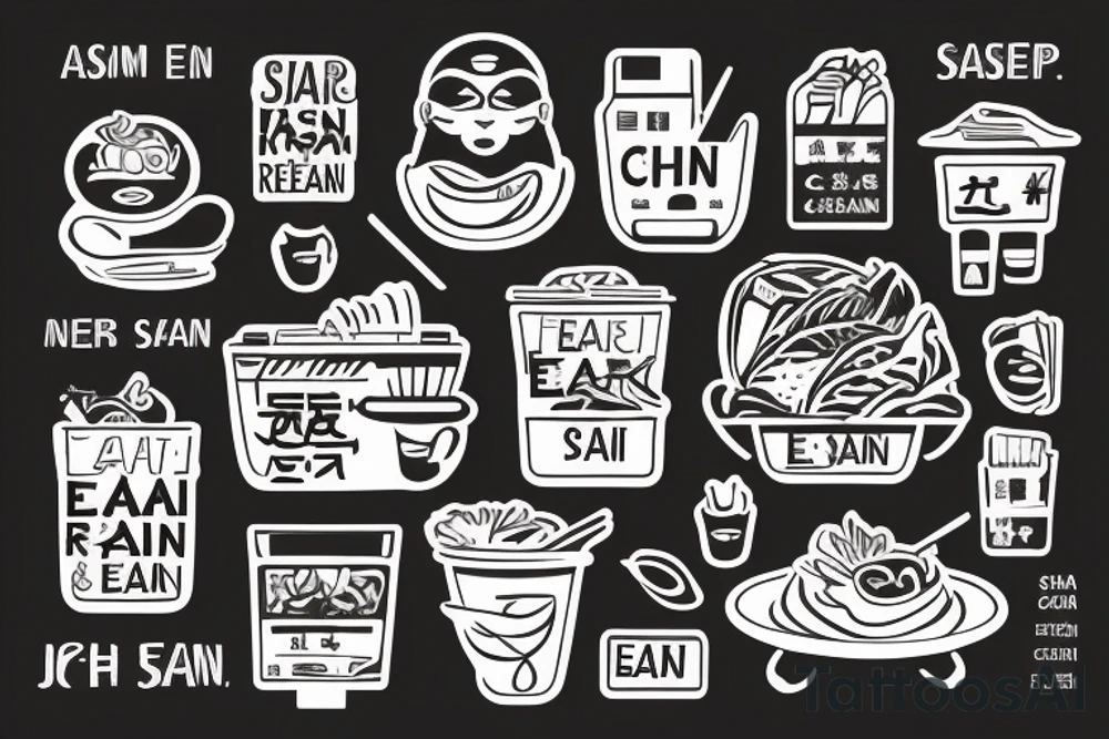 pan asian street food resturant. to represent the job as the food runner. must include the quote: eat, sleep, chi, repeat. tattoo idea