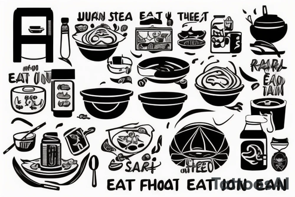 must include the quote: eat, sleep, chi, repeat. pan asian street food resturant. to represent the job as the food runner. tattoo idea