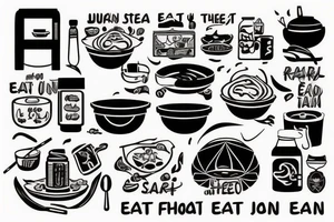must include the quote: eat, sleep, chi, repeat. pan asian street food resturant. to represent the job as the food runner. tattoo idea