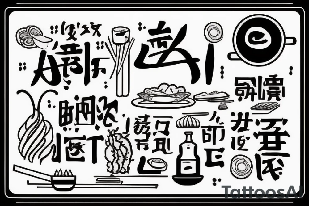 must include the quote: eat, sleep, chi, repeat. pan asian street food resturant. to represent the job as the food runner. tattoo idea