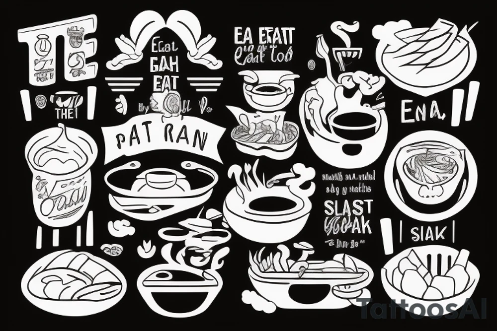 must include the quote: eat, sleep, chi, repeat. pan asian street food resturant. to represent the job as the food runner. tattoo idea