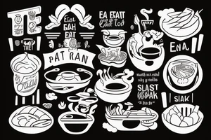 must include the quote: eat, sleep, chi, repeat. pan asian street food resturant. to represent the job as the food runner. tattoo idea