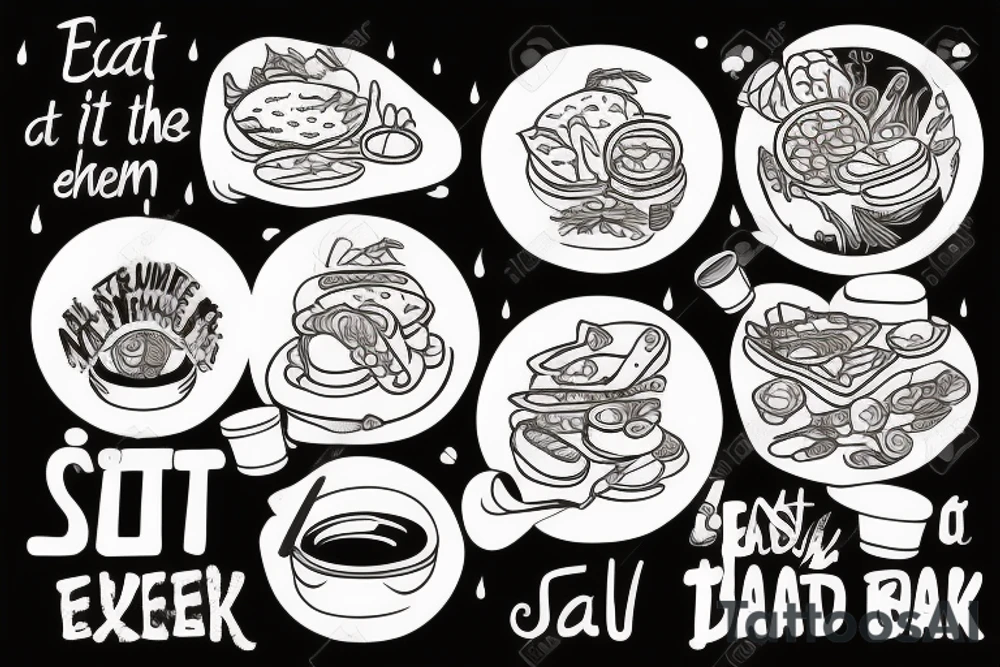 must include the quote: eat, sleep, chi, repeat. pan asian street food resturant. to represent the job as the food runner. tattoo idea