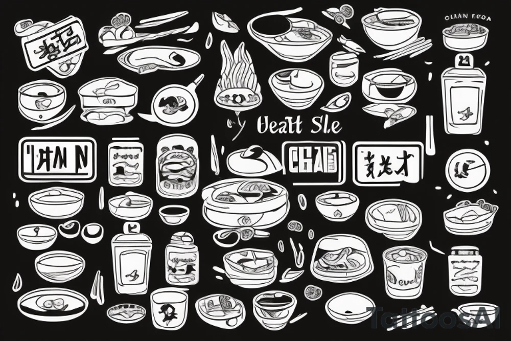 must include the quote: eat, sleep, chi, repeat. pan asian street food resturant. to represent the job as the food runner. tattoo idea