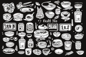 must include the quote: eat, sleep, chi, repeat. pan asian street food resturant. to represent the job as the food runner. tattoo idea