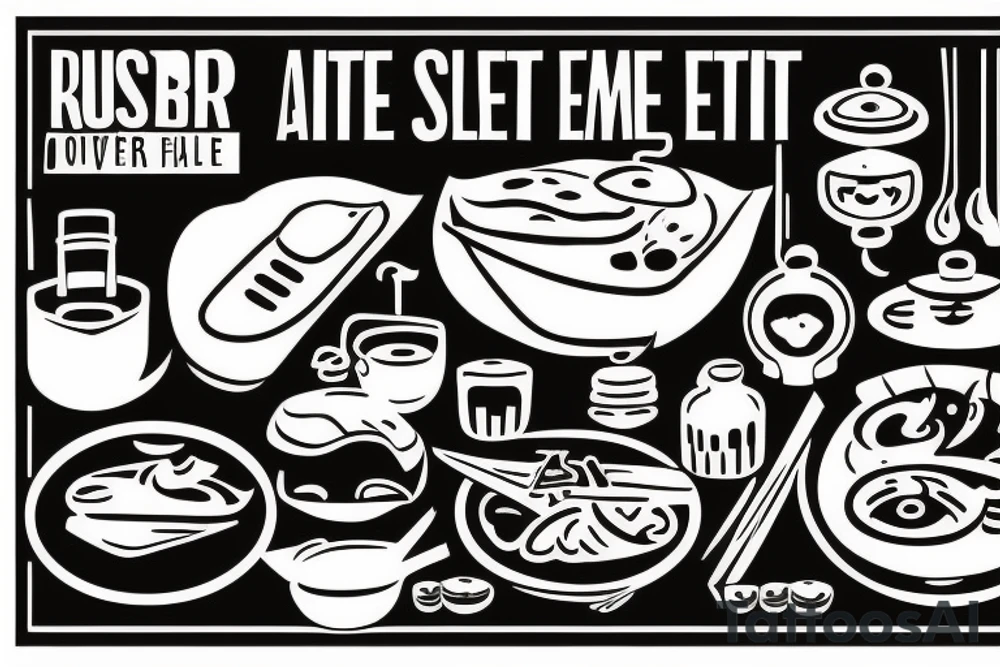 must include the quote: eat, sleep, chi, repeat. pan asian street food resturant. to represent the job as the food runner. tattoo idea