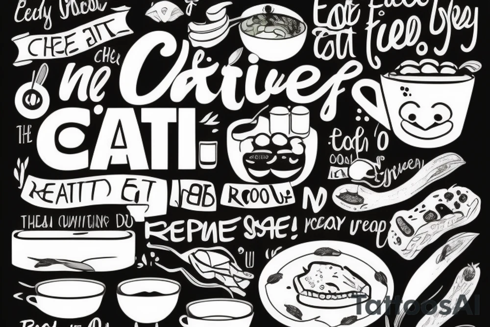 must include the quote: eat, sleep, chi, repeat. resturant. to represent the job as the food runner. tattoo idea