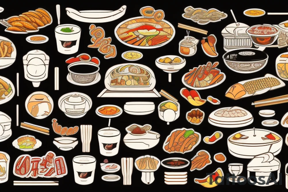 pan asian street food resturant. to represent the job as the food runner. to include the quote: eat, sleep, chi, repeat. tattoo idea