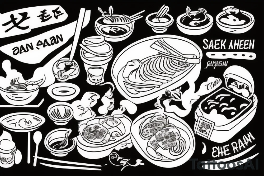 pan asian street food resturant. to represent the job as the food runner. to include the quote: eat, sleep, chi, repeat. tattoo idea