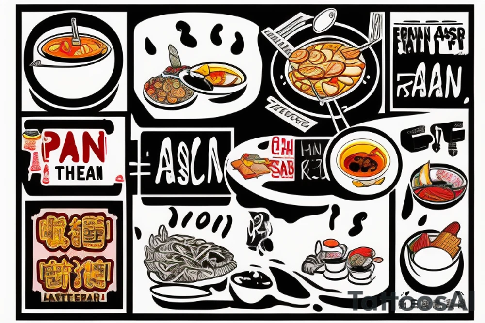 pan asian street food resturant. food runner. to include the quote: eat, sleep, chi, repeat. tattoo idea