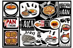 pan asian street food resturant. food runner. to include the quote: eat, sleep, chi, repeat. tattoo idea