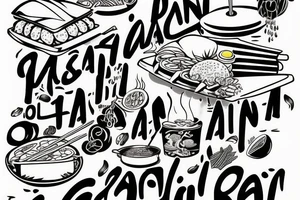 pan asian street food resturant. food runner. to include the quote: eat, sleep, chi, repeat. tattoo idea