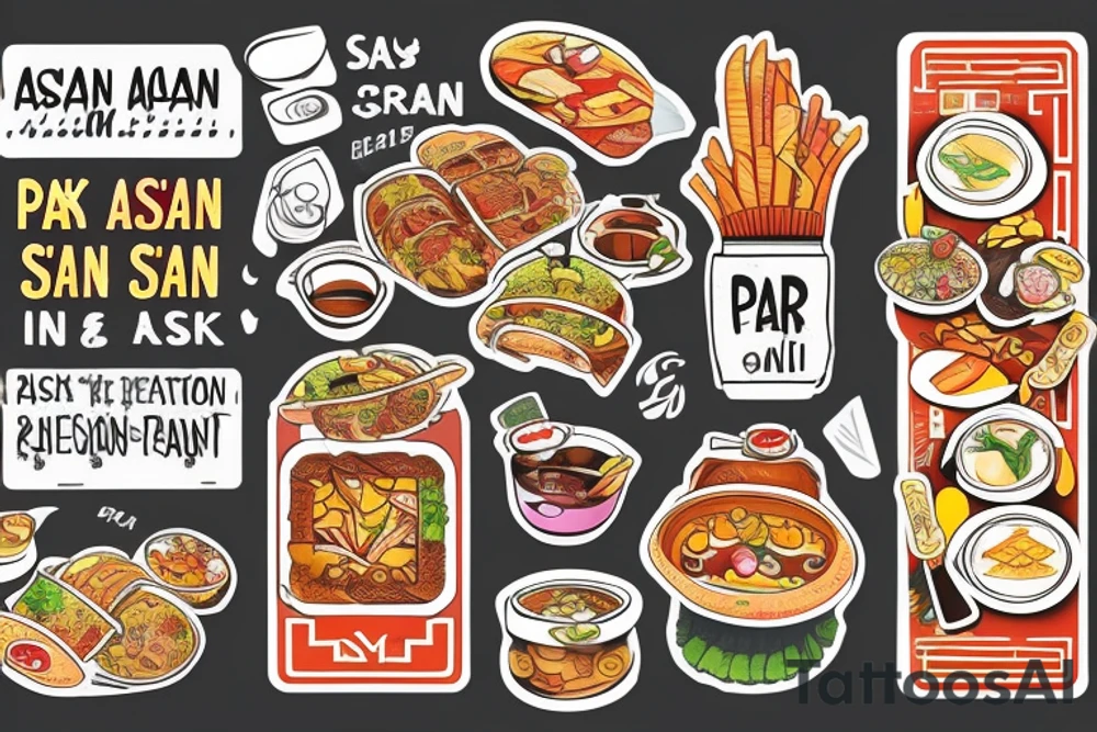 pan asian street food resturant. food runner. to include the quote: eat, sleep, chi, repeat. tattoo idea