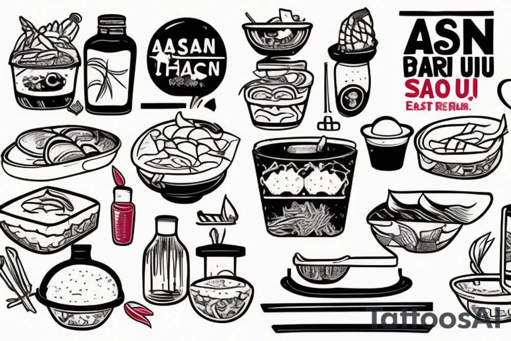 pan asian street food resturant. food runner. to include the quote: eat, sleep, chi, repeat. tattoo idea