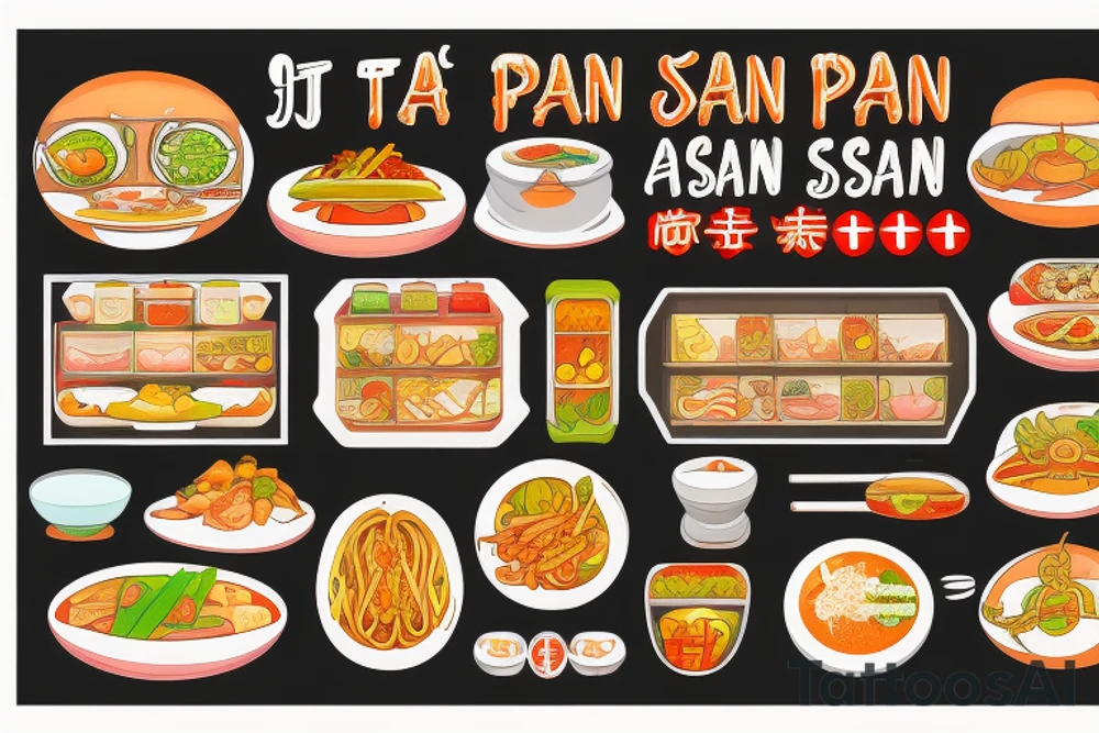 pan asian street food resturant. food runner. to include the quote: eat, sleep, chi, repeat. tattoo idea