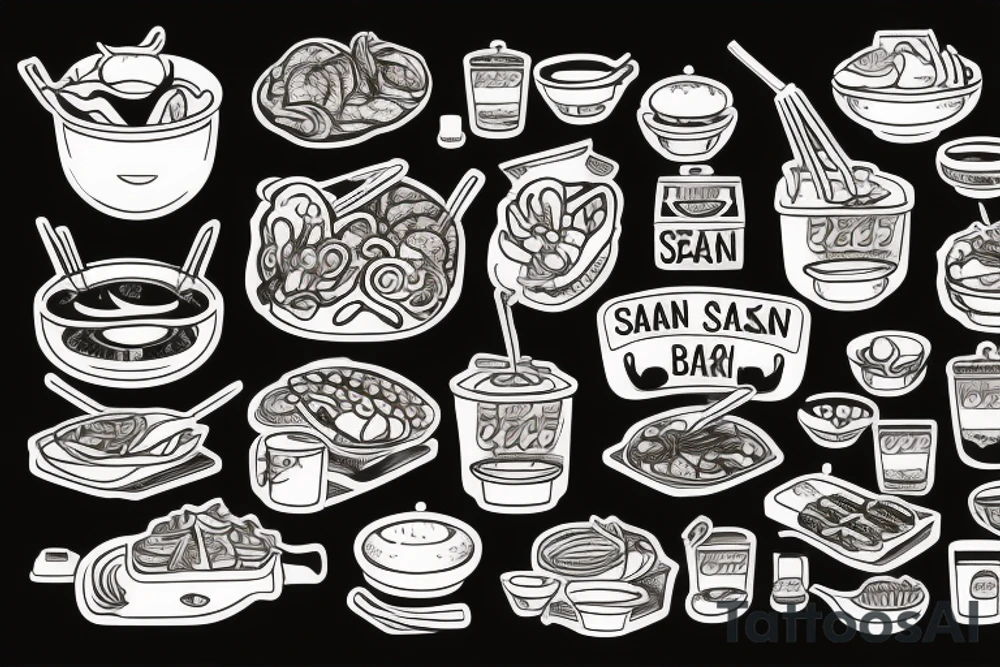 pan asian street food resturant. food runner. to include the quote: eat, sleep, chi, repeat. tattoo idea