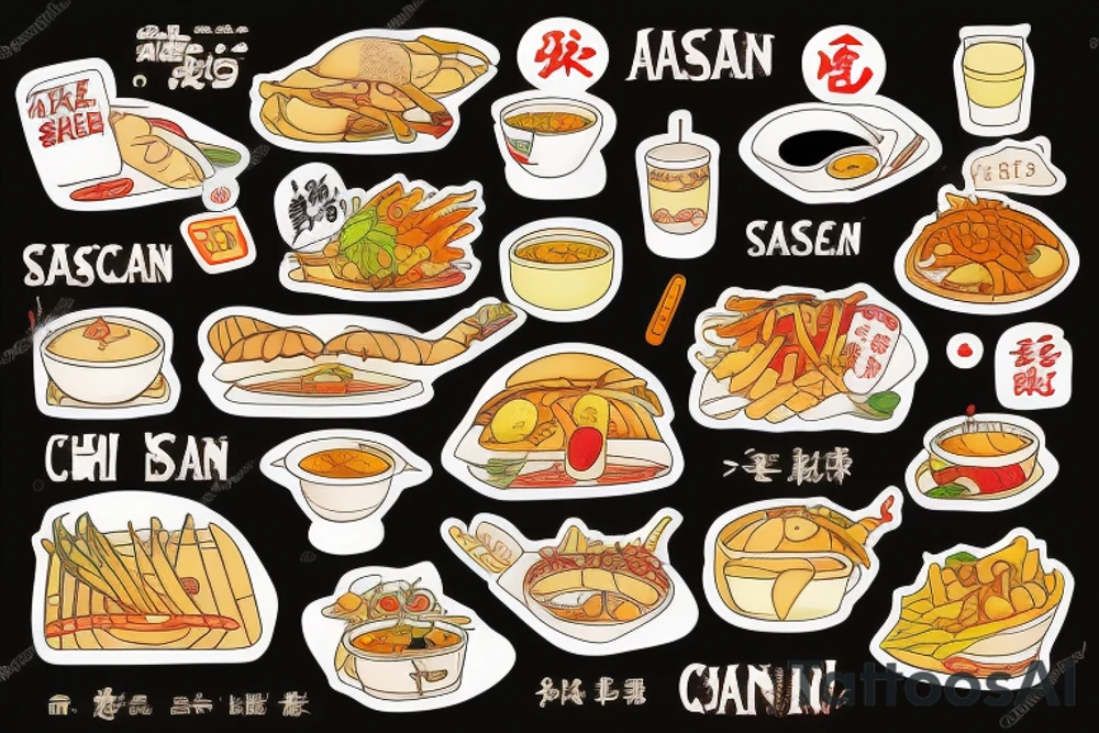 pan asian street food resturant. food runner. to include the quote: eat, sleep, chi, repeat. tattoo idea