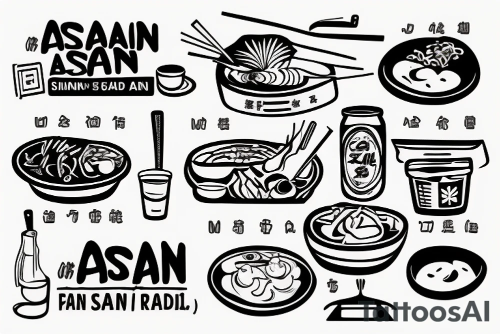 pan asian street food resturant. food runner. to include the quote: eat, sleep, chi, repeat. tattoo idea