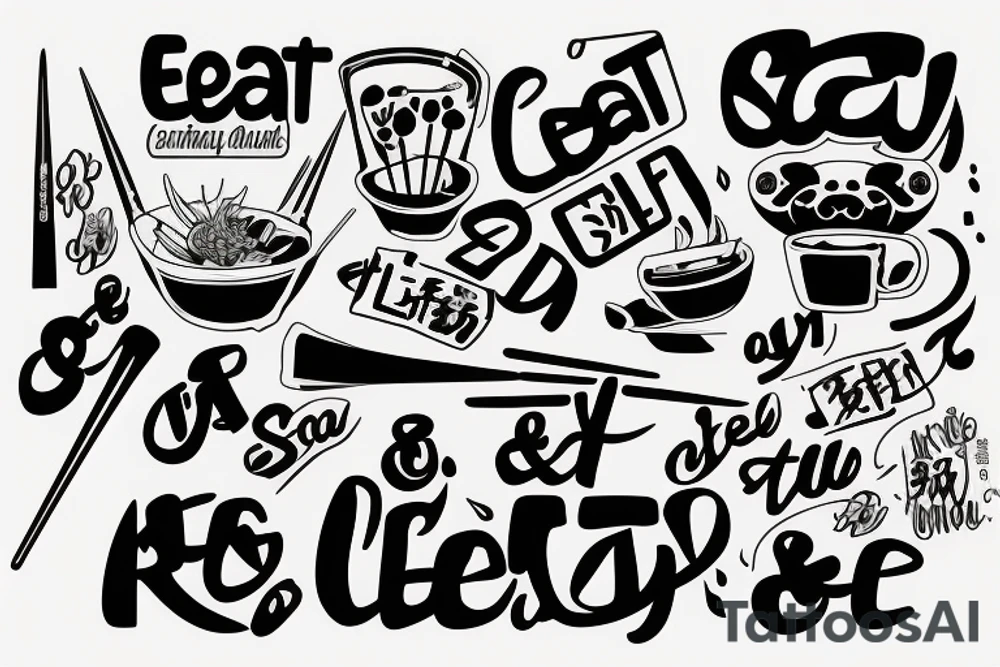 quote "eat, sleep, chi, repeat". on chopsticks tattoo idea