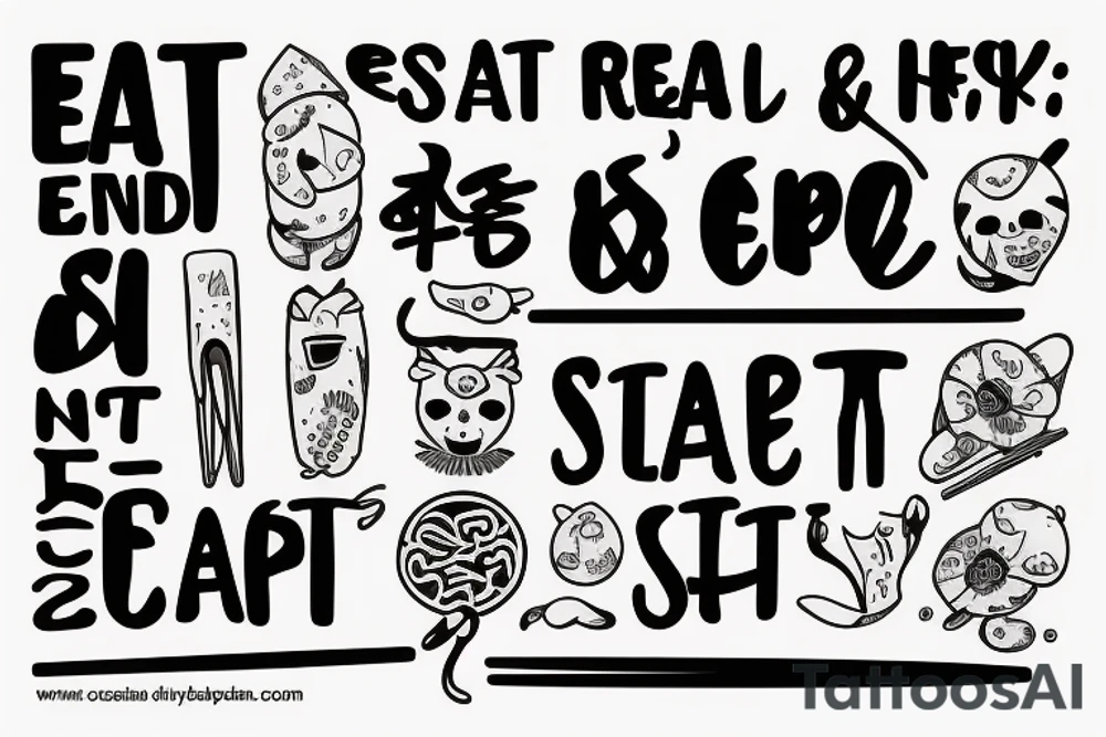 quote "eat, sleep, chi, repeat". on chopsticks tattoo idea