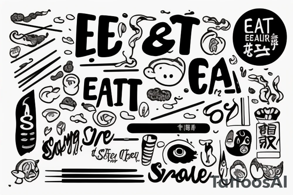 quote "eat, sleep, chi, repeat". on chopsticks with gyozas tattoo idea