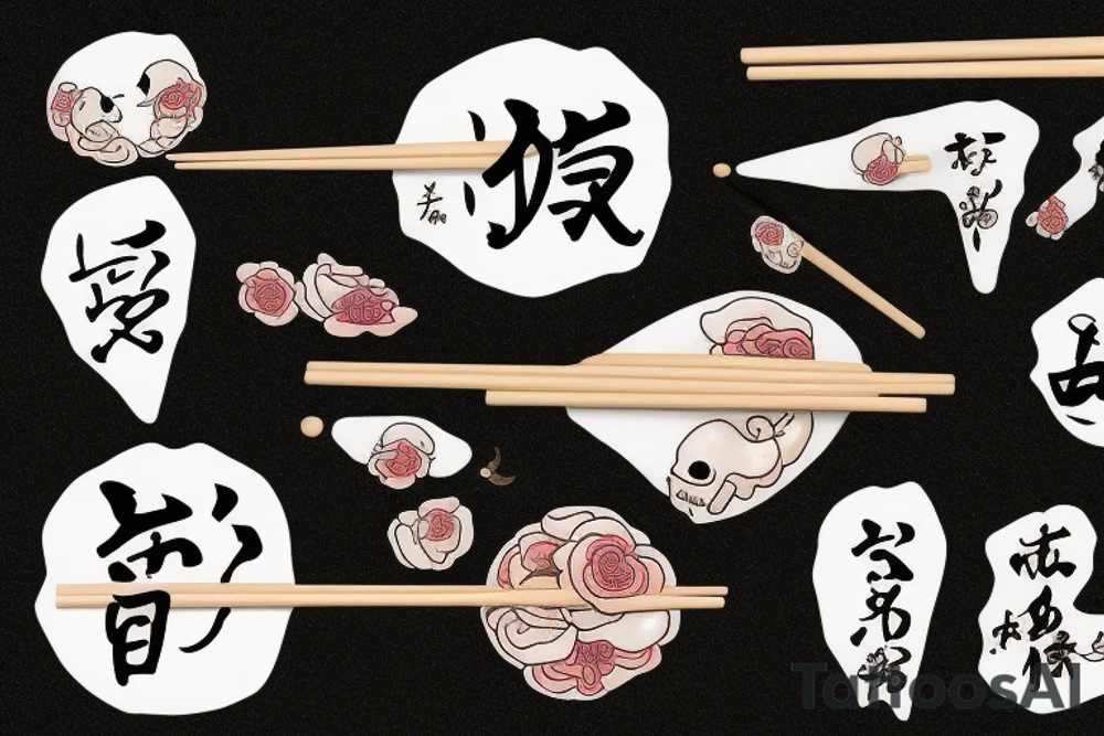 quote "eat, sleep, chi, repeat". on chopsticks with gyozas tattoo idea