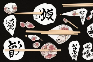 quote "eat, sleep, chi, repeat". on chopsticks with gyozas tattoo idea