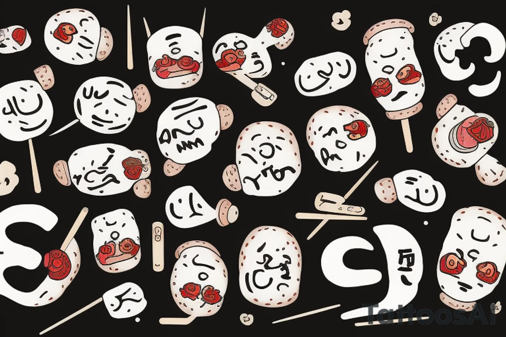 quote "eat, sleep, chi, repeat". on chopsticks with gyozas tattoo idea