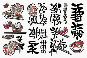 quote "eat, sleep, chi, repeat". on chopsticks with gyozas tattoo idea