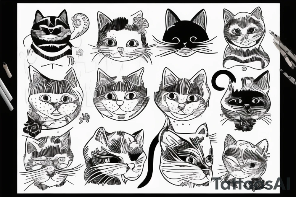 line drawing cat tattoo idea