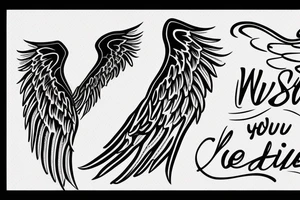 "Wish you were here" text with angel wings on the side tattoo idea