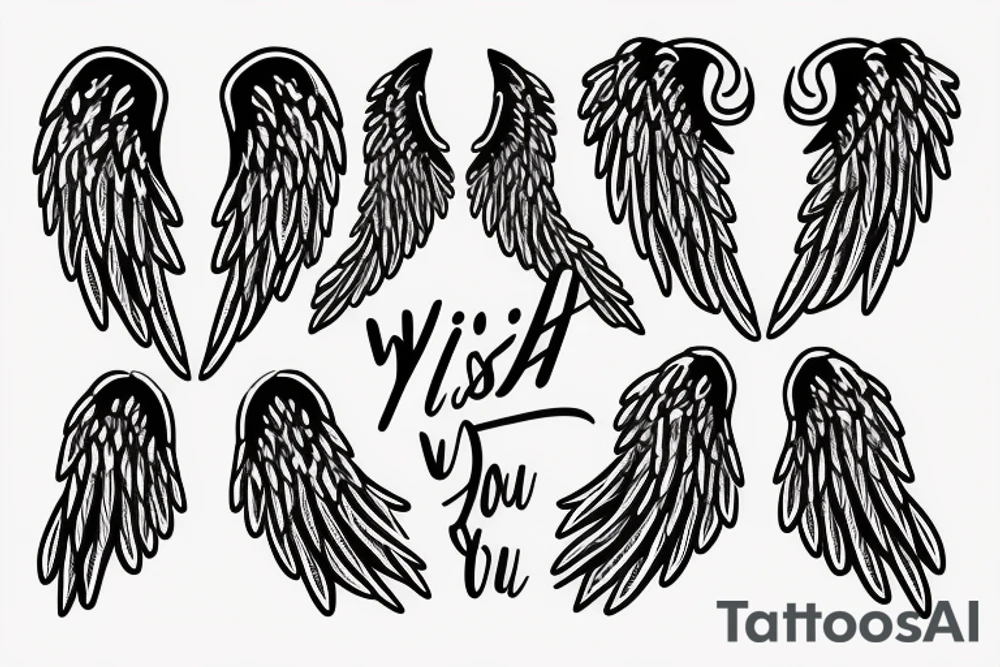 "Wish you were here" text with angel wings on the side tattoo idea