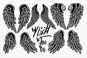 "Wish you were here" text with angel wings on the side tattoo idea