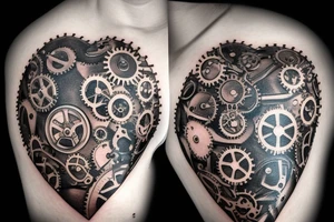 A detailed steampunk heart with gears and cogs tattoo idea
