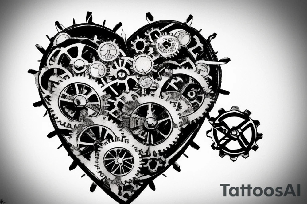 A detailed steampunk heart with gears and cogs tattoo idea