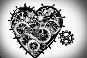 A detailed steampunk heart with gears and cogs tattoo idea