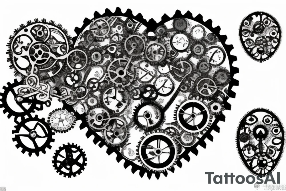 A detailed steampunk heart with gears and cogs tattoo idea